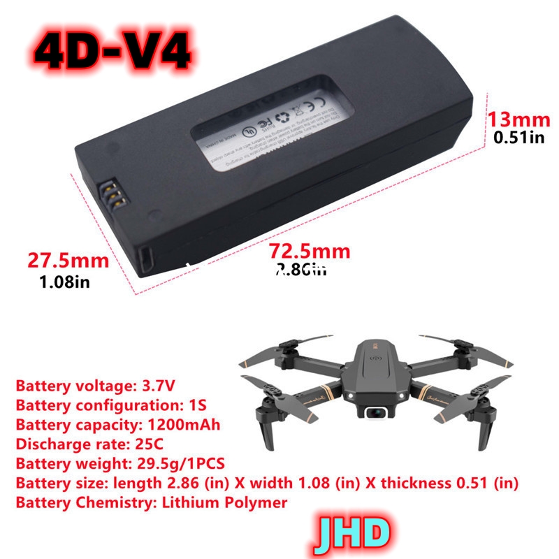 Batería JHD 4DRC V4 3,7 V 1200 - Drone Rc V4 reseña y precio