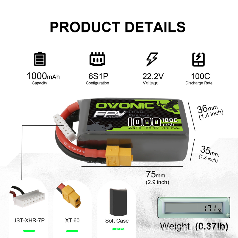 2 Baterías LiPo OVONIC de 1000 - Drone Rc Race reseña y precio